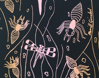 Mayh Kilehkilel (Little Creatures) Siebdruck auf Baumwolle | Indigene Kunst, Handwerk der Ureinwohner, Aborigine-Kunst, Injalak Fabric