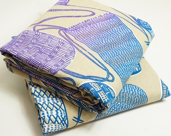 Gundjabarrk (Dilly Bag) Screen-Printed On Cotton Linen | Indigenous Art, First Nations Craft, Aboriginal Art, Injalak Fabric