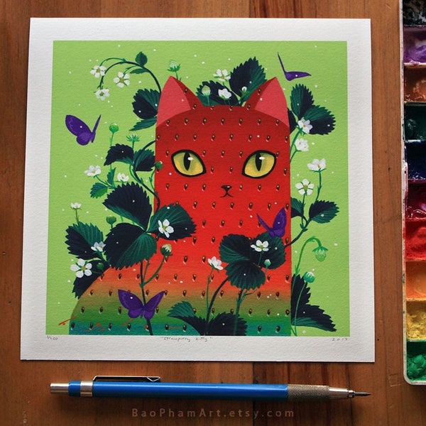 Strawpurry Kitty - Limited Edition Print