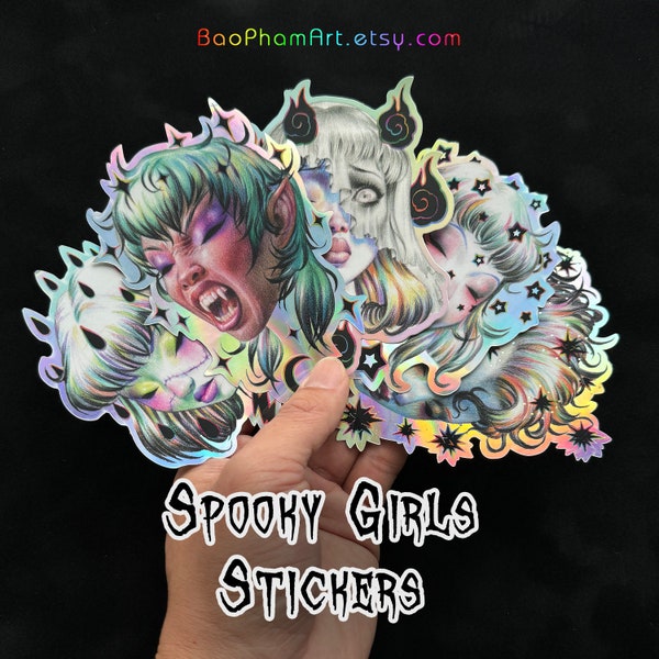 SPOOKY GIRLS Holographic Sticker Set