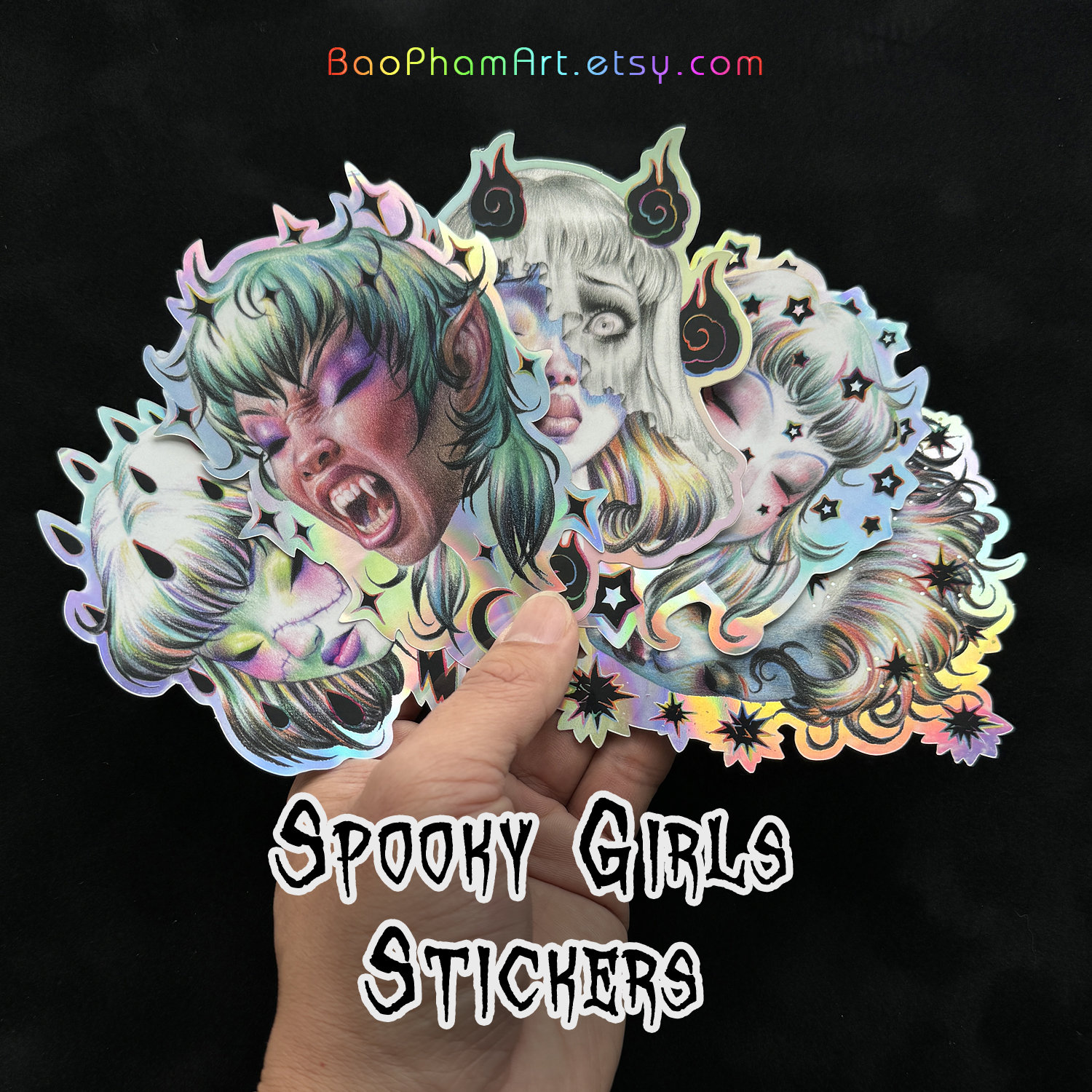 SPOOKY GIRLS Holographic Sticker Set