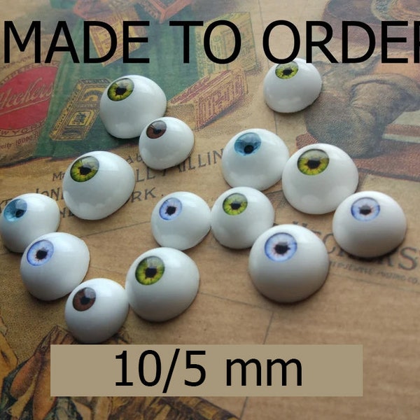 Made to order 10/5 mm Half round eyes, urethane resin eyes, BJD eyes, eyes for dolls, supplies for dolls