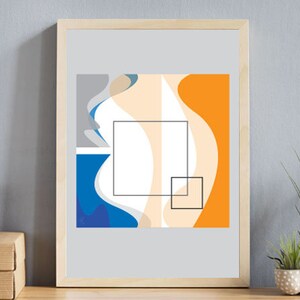 Abstract Blue and Ochre Curves Downloadable Wall Art By Amber Ocean