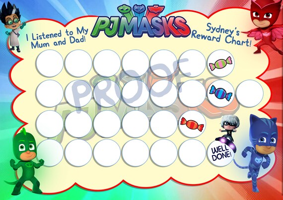reward chart pj masks personalised with name and activity pj masks reward chart