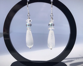 Genuine selenite Herkimer diamond Sterling silver earrings