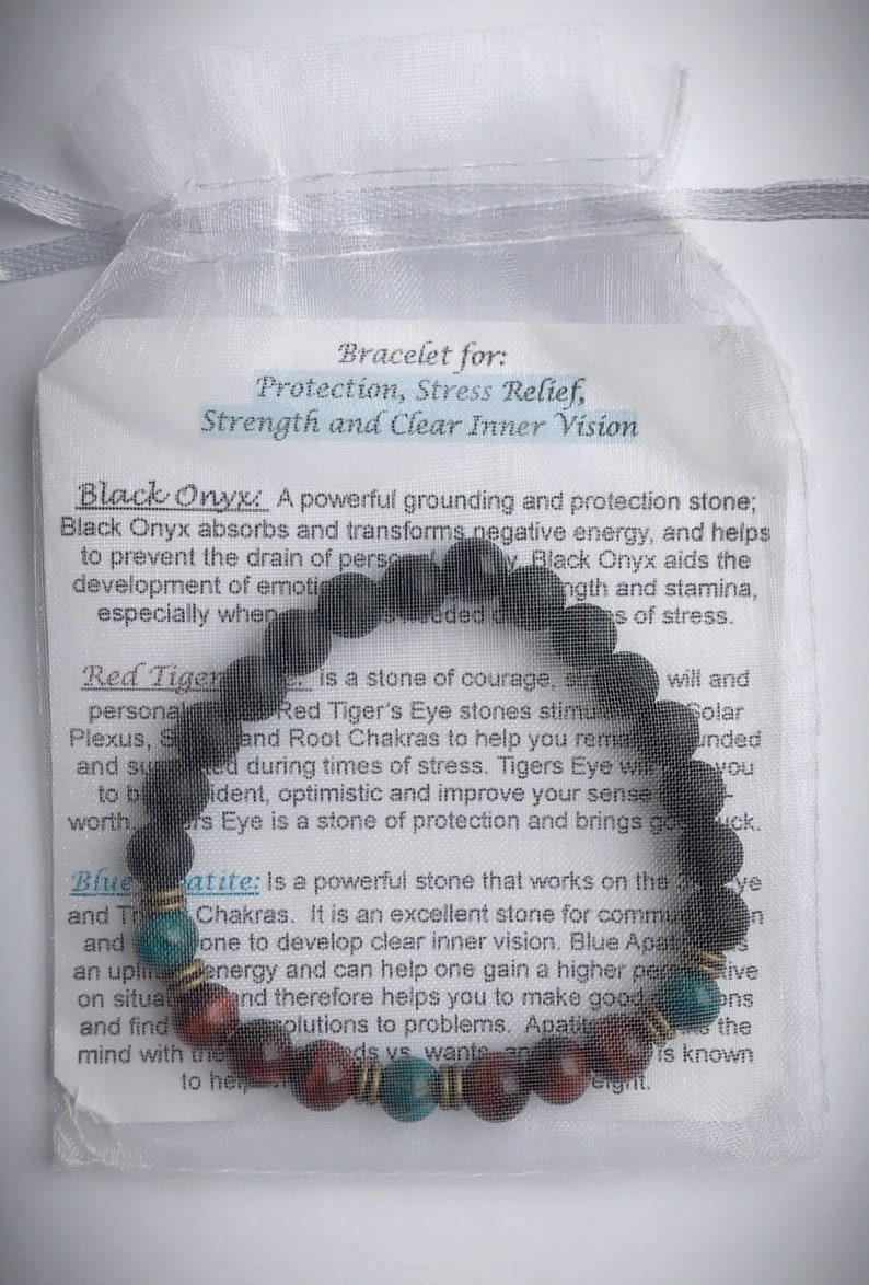 Red Tigers eye and Blue Apatite Beaded Gemstone Bracelet Men/'s Unisex Bracelet Black Onyx