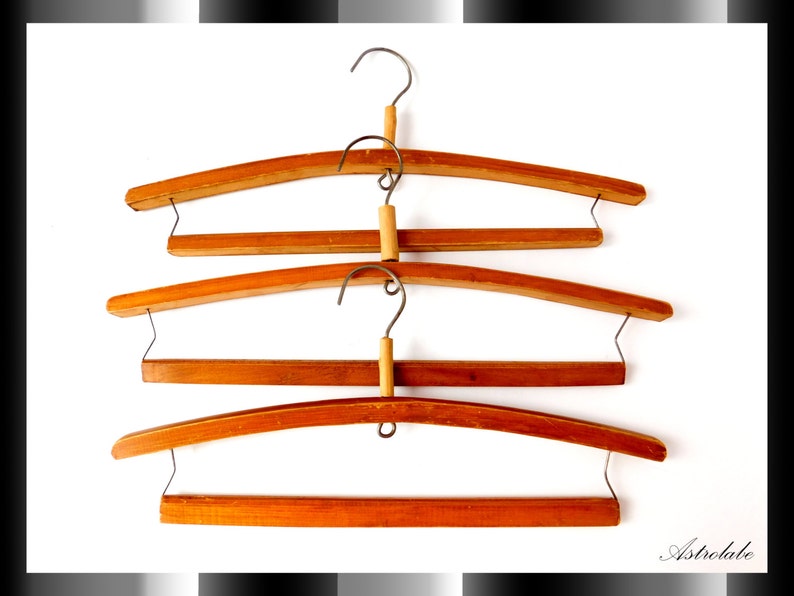 Set Of 3 Vintage Wooden Clothes Hangers Image 0