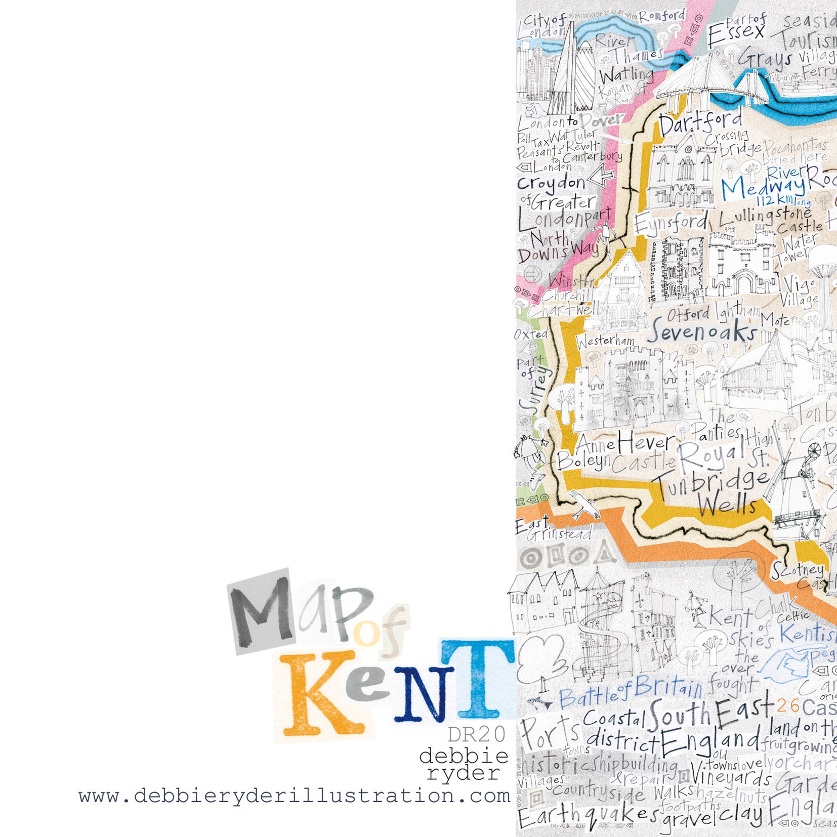 Map of Kent Greetings Card Etsy UK