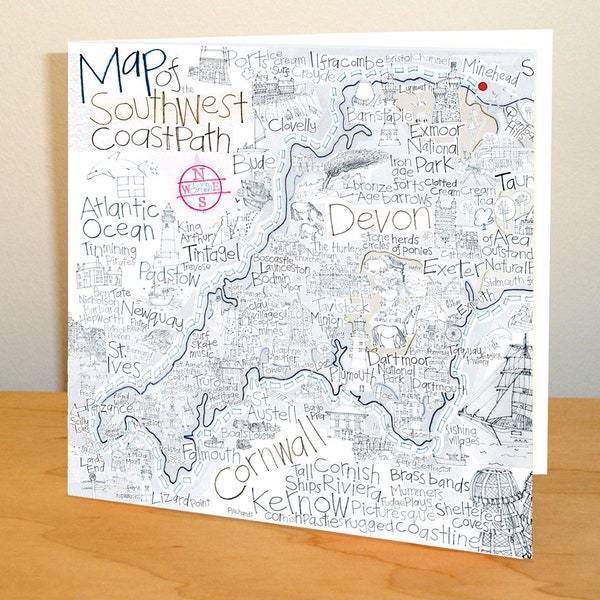 Map of Devon and Cornwall - Greetings Card