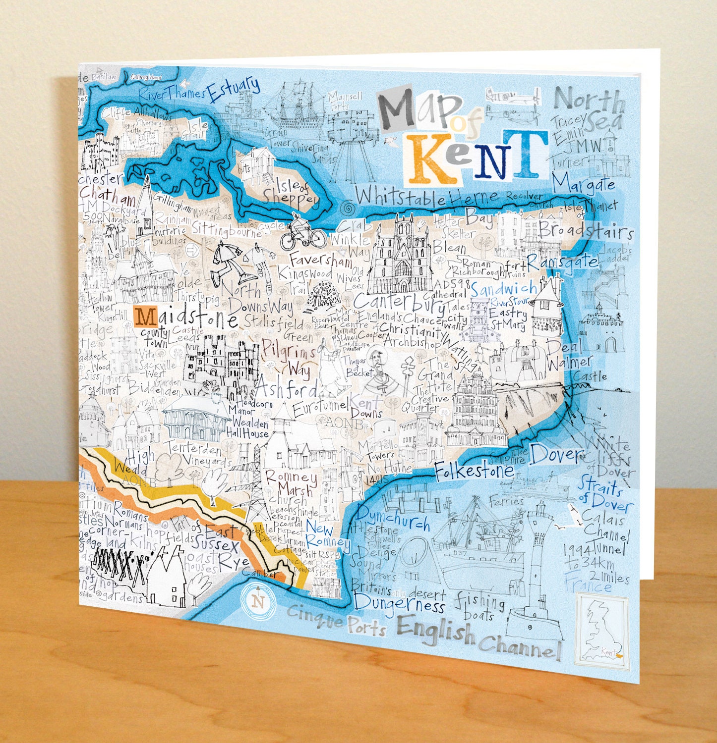 Map of Kent Greetings Card Etsy UK