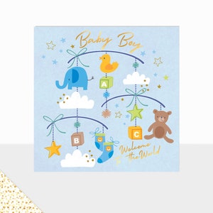NUEVO diseño de Laura Darrington / Colección Aurora / Tarjeta de felicitación de lujo / Bebé varón recién nacido / Felicitaciones por el nacimiento / Bebé varón