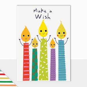 Laura Darrington Design / Colección Allsorts / Niños / Tarjetas de felicitación / Velas / Tarjetas de cumpleaños / Cumpleaños infantiles / Pide un deseo / Fabricado en el Reino Unido