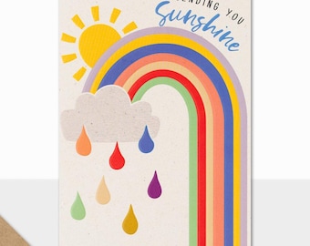 Cartão de felicitações contemporâneo para desejar melhoras: Design moderno com relevo de um raio de sol, fabricado no Reino Unido, frete grátis.