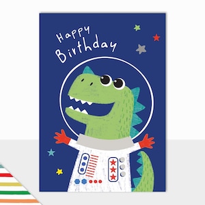 Laura Darrington Design | Allsorts-collectie | Kinderen | Dinosaurusastronaut | Fijne verjaardag | Kinderverjaardag | Leuke ontwerpen | Gemaakt in het VK | Ruimte: