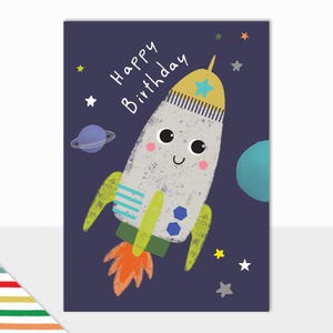Laura Darrington Design | Allsorts-collectie | Kinderen | Raket | Fijne verjaardag | Kinderverjaardag | Leuke ontwerpen | Gemaakt in het VK | Ruimteraket