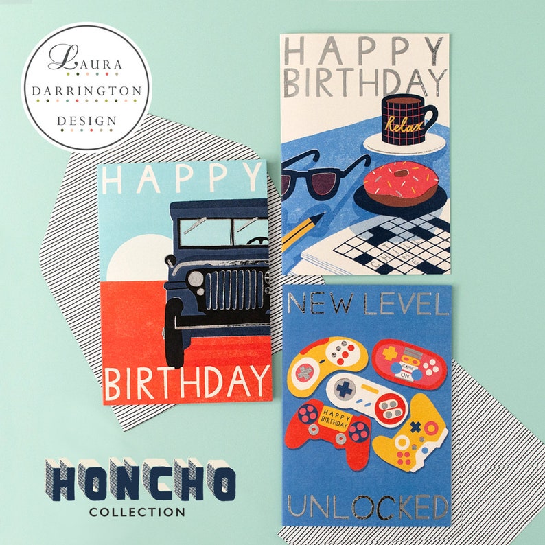 Laura Darrington Design Honcho Collection Male Inspired Retro Greetings