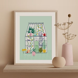 NUEVO Pretty Greenhouse Print - A4- A3- Decoración del hogar - Arte de la pared - Decoración de la habitación - Impresión de arte moderno - Estampado floral - Interiores del hogar - Líder de diseño
