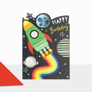 Laura Darrington Design | Artbox Collection | Children | Greetings Cards | Happy Birthday | Rocket| Funky Animals | Space