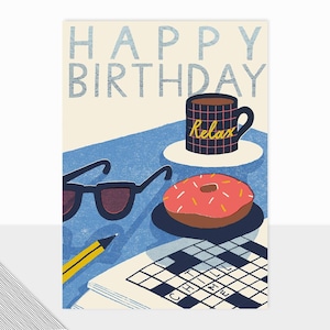 Laura Darrington Design | Honcho-collectie | Geïnspireerd door mannen | Retro | Wenskaarten | Kruiswoordraadsel | Fijne verjaardag | Hoofd Honcho