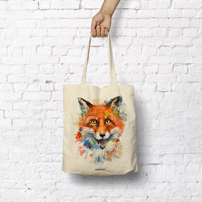 Fox tote bag Fox head Watercolor fox Red fox Fox bag Fox print Fox gift Fox illustration Foxy Market bag Mindfulness gift Market bag