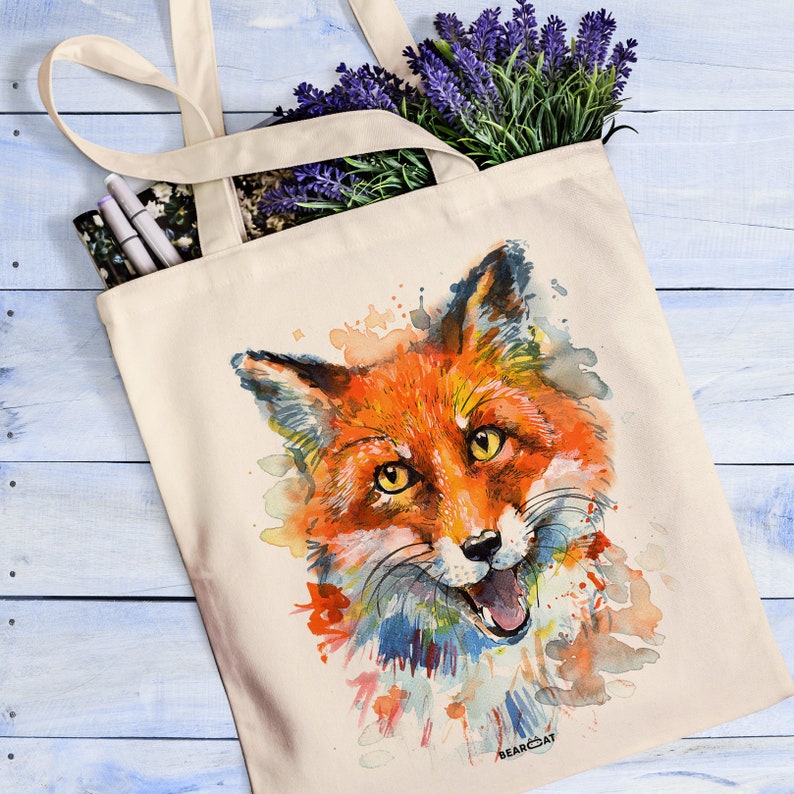 Fox tote bag Fox head Watercolor fox Red fox Fox bag Fox print Fox gift Fox illustration Foxy Market bag Mindfulness gift Market bag