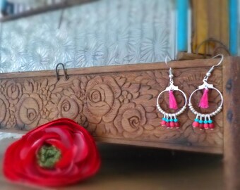 "GaDji" pink -turquoise creoles