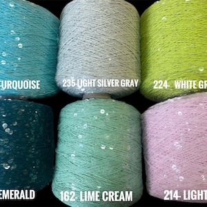 Royal Double Sequins cotton yarn per 50g/0,11lb, Sequins yarn 6mm/3mm thread luxury decorative yarn, shiny yarn, sparkly knitting lace yarn image 4