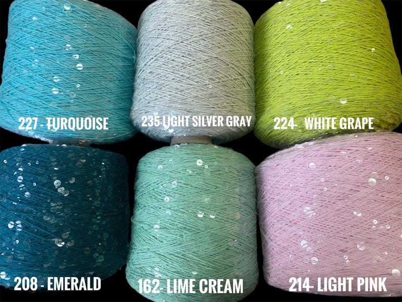 Royal Double Sequins cotton yarn per 50g/0,11lb, Sequins yarn 6mm/3mm thread luxury decorative yarn, shiny yarn, sparkly knitting lace yarn image 4
