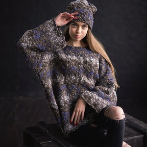 Blue Women&#39;s Cashmere&Merino Wide Sleeves Sweater Oversized, Cozy Boho Sweater, Oversized jumper, Chunky sweater, Loose Knit Jumper