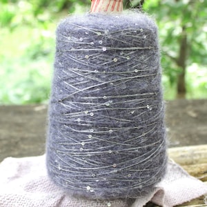 Dark Gray-blue Alpaca Kid Mohair Sequins Yarn per 100g/3,52oz Italian Hand knitting yarn