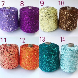 Royal Double Sequins Cotton Yarn per 100g/0,22lb , Paillettes 6mm/3mm Thread Luxury Decorative Shiny Sparkly Knitting Lace Sequins Yarn