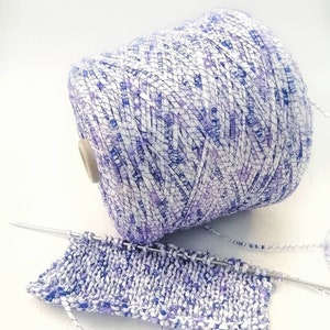 Cotton art Ribbon Italy yarn on cone, White-Blue Ribbon yarn 220yd per 3,52oz, crochet yarn, hand knitting yarn, macrame yarn, Italian yarn