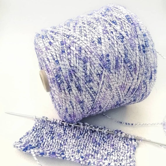 Cotton Art Ribbon Italy Yarn on Cone, White-blue Ribbon Yarn 220yd per  3,52oz, Crochet Yarn, Hand Knitting Yarn, Macrame Yarn, Italian Yarn 