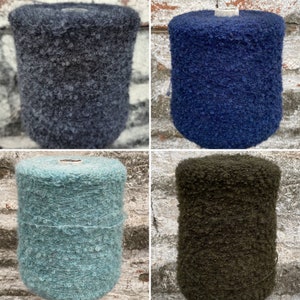 Olive, Mint, Blue, Gray Boucle Kid mohair & Wool Yarn per 100g/3.52oz, Boucle Italy yarn,  Hand knitting Machine knitting Weaving yarn