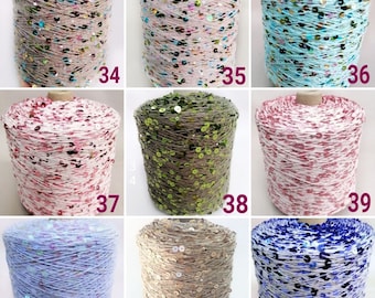 Royal Double Sequins cotton yarn per 50g/0,11lb, Sequins yarn 6mm/3mm thread luxury decorative yarn, shiny yarn, sparkly knitting lace yarn