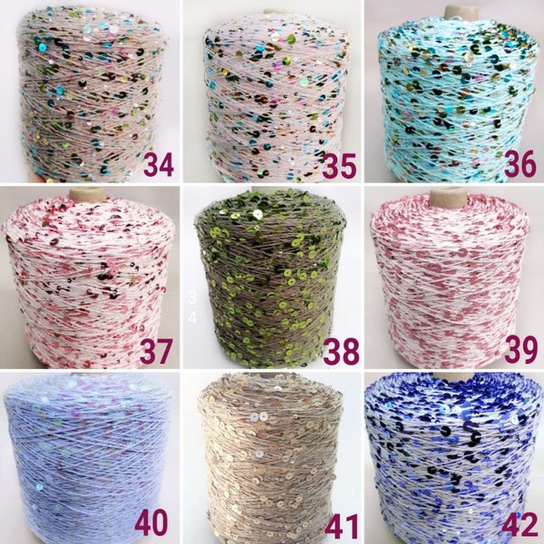 Royal Double Sequins cotton yarn per 50g/0,11lb, Sequins yarn 6mm/3mm thread luxury decorative yarn, shiny yarn, sparkly knitting lace yarn