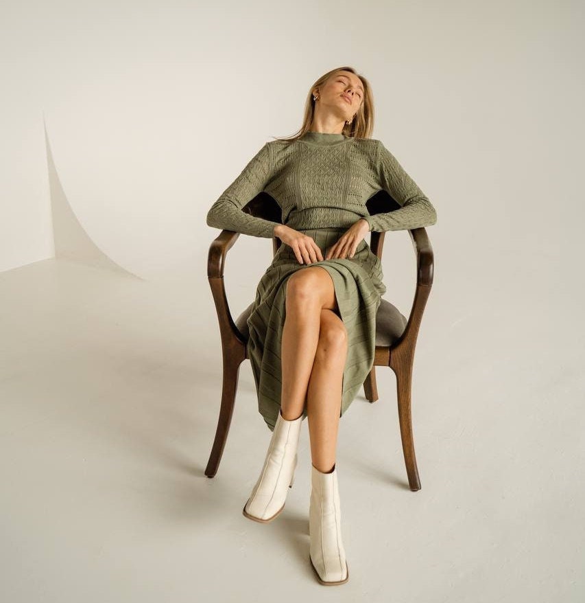 Olive Pleat  Dress