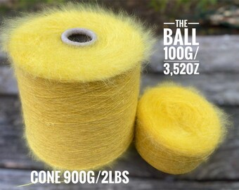 Yellow Super Kid Mohair Aurora Italian Yarn on Cone 1000m/1093yd per 100g/3,52oz, 67% Kid Mohair Machine knitting, Hand knitting yarn
