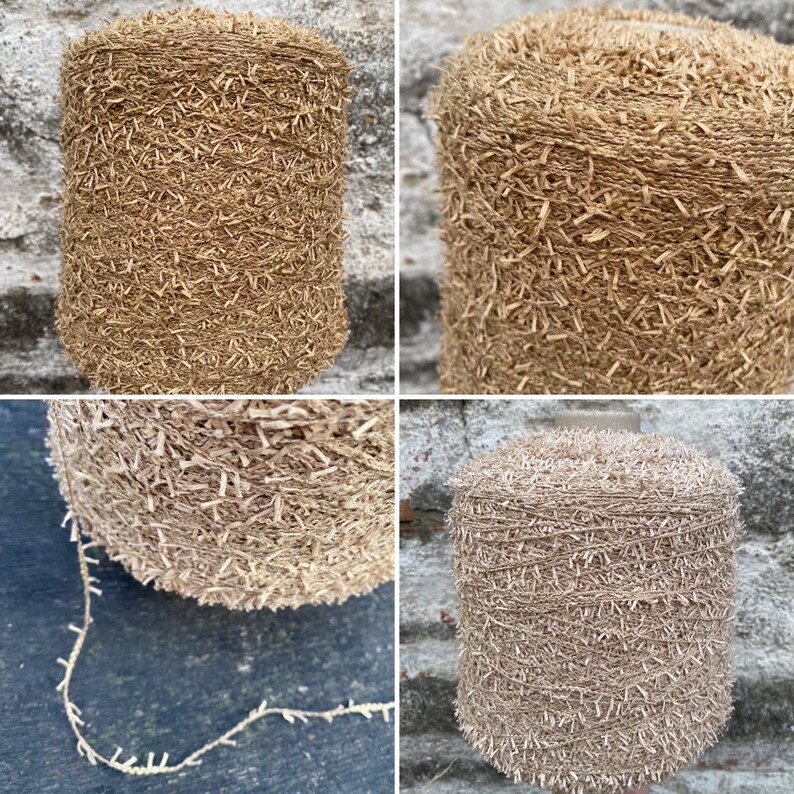 Beige LINEAPIU cotton fur grass italy yarn on cone, crochet yarn, hand knitting yarn, machine knitting yarn, grass yarn
