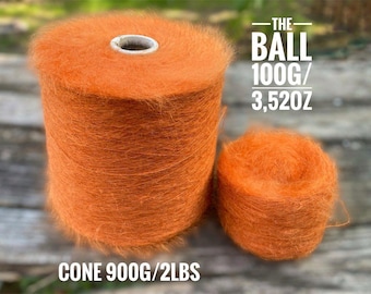 Orange Super Kid Mohair Aurora Italian Yarn on Cone 1000m/1093yd per 100g/3,52oz, 67% Kid Mohair Machine knitting, Hand knitting yarn