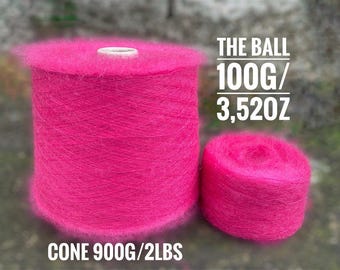 Fuchsia Super Kid Mohair Camelot Italian Yarn on Cone 1500m/1640yd per 100g/3,52oz, 67% Kid Mohair Machine knitting, Hand knitting yarn