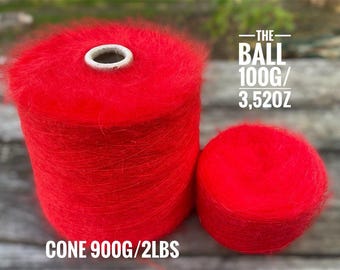 Rood Super Kid Mohair Aurora Italiaans garen op kegel 1000 m/1093yd per 100 g/3,52 oz, 67% Kid Mohair machinaal breien, handbreigaren