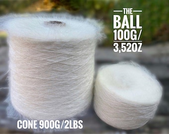 Biała Super Kid Mohair Aurora Italian Yarn na stożku 1000 m/1093 yd na 100 g/3,52 oz, 67% Kid Mohair Maszyna dziewiarska, Przędza do robienia na drutach ręcznie