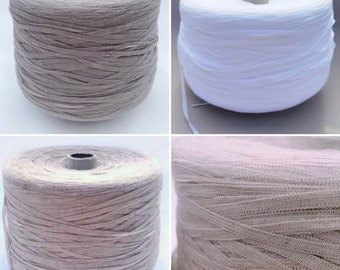 Ribbon Cotton Italy Garn, Grau Weiß Beige Garn auf Kegel 280m pro 100g / 3,5oz, Häkelgarn, Handstrickgarn, italienisches Sommergarn