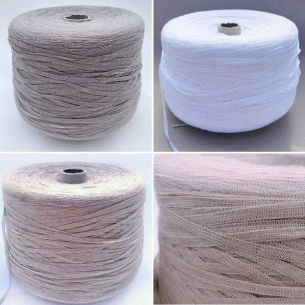 Ribbon Cotton Italy Yarn, Gray White Beige yarn on cone 280m per 100g / 3,5oz, Crochet yarn, Hand knitting yarn, Italian summer yarn