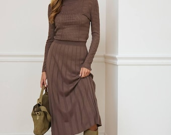 open lace back dress Womens Solid Pleated Dress V-Neck Long Sleeve Sweater Knitted Dresses Beige  S at Amazon Women's Clothing store