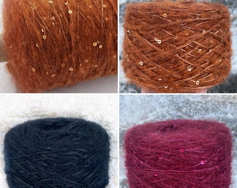 Terracotta, Burgundy & Black Sequin Mohair Yarn - Italian Hand Knitting Glitter Kid Mohair 300m/100g per 100g/3,52oz