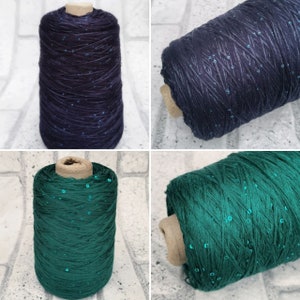 Green, Dark Blue Sequins Сotton yarn per 100g/3,5oz, 2mm Sequins Cotton yarn, luxury decorative yarn, shiny yarn, sparkly knitting yarn