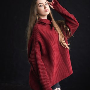 Women&#39;s Cashmere & Merino Sweater Oversized, Natural Wool Jumper, Woman Pullover, Loose Knit Jumper, Cozy Boho Sweater