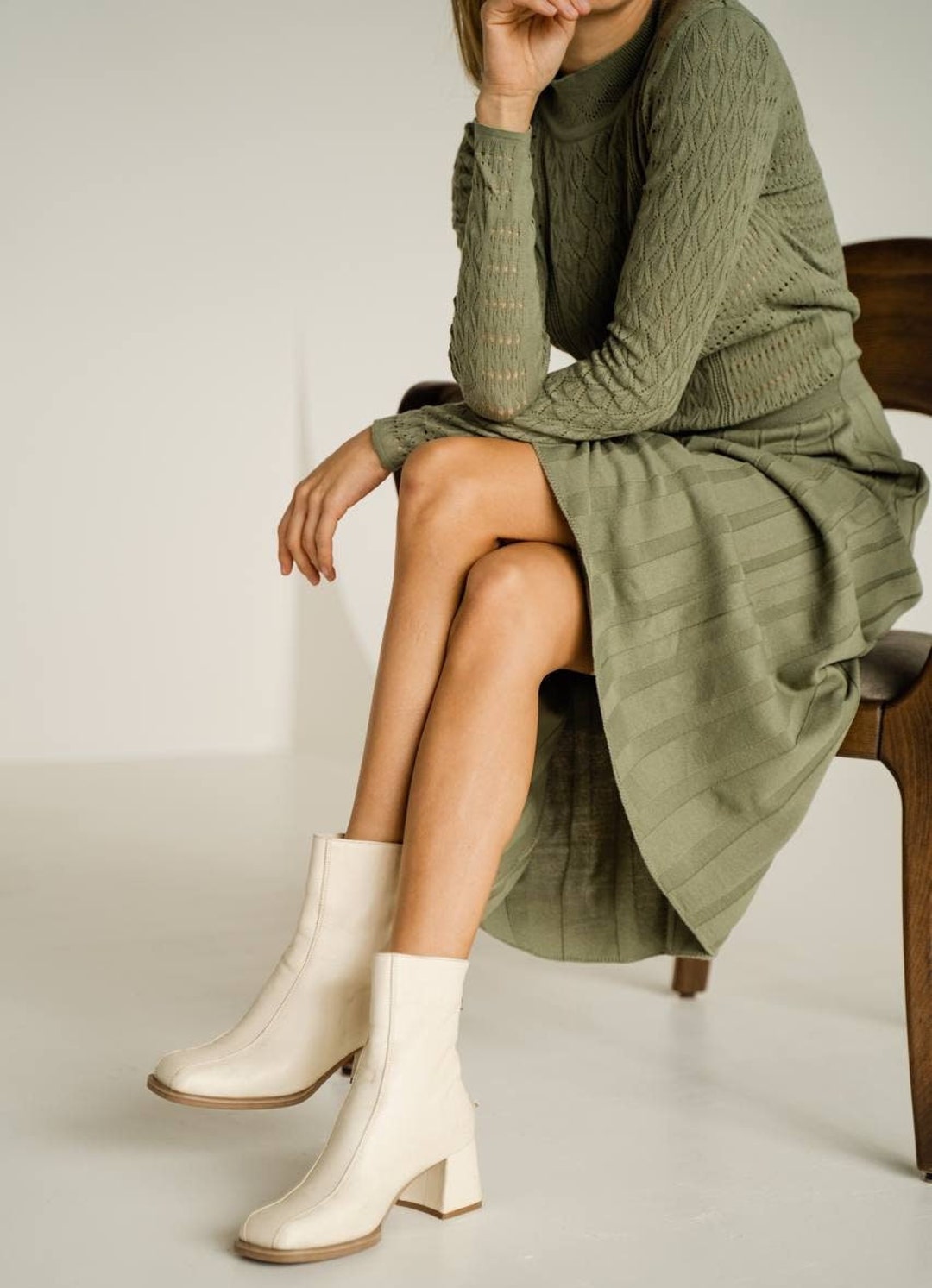 Olive Lattice Knit Dress main image 1